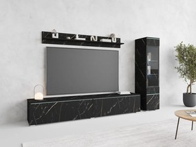 Nowoczesny zestaw mebli do salonu 3 elementy – szafka RTV 180 cm, witryna i półka, SAN SEBASTIAN mat, stojąca lub wisząca