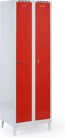 Metalowa szafka ubraniowa S8 na nogach, 2-drzwiowa, 1950 x 600 x 500 mm, zamek obrotowy, drzwi czerwone
