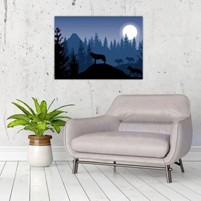 Obraz - Wataha wilków pod księżycem w pełni (70x50 cm)