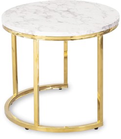 Zestaw Stolików Kawowych OLIS 43 cm/53 cm Biały Marmur Złoty do Salonu Glamour