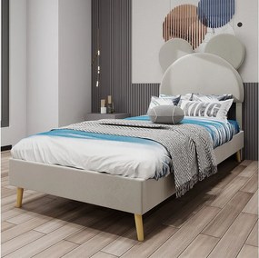 Łóżko dziecięce 90 x 200 cm - Łóżko pojedyncze z zagłówkiem w stylu kreskówki i drewnianymi nogami - beżowy aksamit - materac nie jest wliczony w cenę