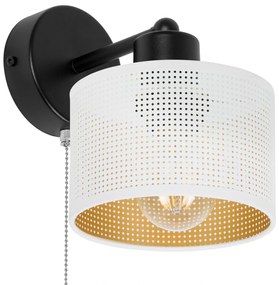 Czarny kinkiet z włącznikiem jednopunktowy z białym abażurem SHWD-BE-1