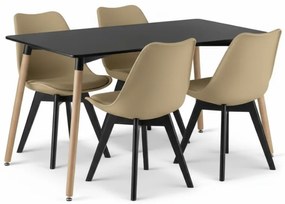 Zestaw jadalniany 1 + 4, czarny stół ADRIA 120x80 cm + beżowe krzesło BALI MARK z czarnymi nogami