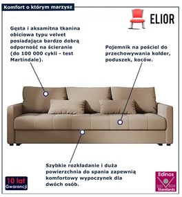 Jasnobrązowa welurowa sofa tapicerowana T6-F69
