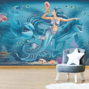 Fototapeta - Syrenka z delfinami (196x136 cm)