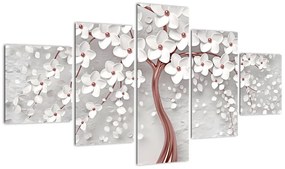 Obraz - Obraz białego drzewa z kwiatami, rosegold (125x70 cm)