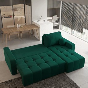 Masseno Narożnik VOLIRA z funkcją spania i pojemnikiem na pościel Narozniki L, Rozkładana sofa - Butelkowa zieleń, KRONOS 19