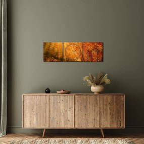 Obraz jesiennego lasu (z zegarem) (90x30 cm)