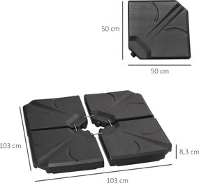 Outsunny Obciążniki do stojaka na parasol, wypełnialne wodą i piaskiem, plastik, 103Dł x 103Szer x 8,3Wys cm, Czarne