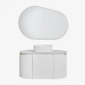 Zestaw Wiszących Mebli Łazienkowych Z Drewna Carsone Biała & Bez Jednostki Pomocniczej & Redondo Cerámica Blanco Rayas Ø36 - Sklum