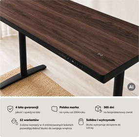 Biurko elektryczne sit-stand z szufladą i ładowarką bezprzewodową Qi czarne/orzech, 1400 mm: ELLIS