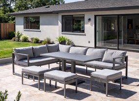 Narożnik ogrodowy Bellagio NM21-GR z pufami i stołem, szary, poduszki szare
