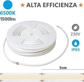 Alcapower Taśma LED 20m 230V IP65 15W/m 1500lm/m 6500K Seria HEM Milky Wysoka Jasność Zewnętrzna i Wewnętrzna, Wysoka Efektywność Energetyczna