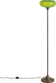 Lampa podłogowa retro ciemny brąz z zielonym szklanym kloszem 150 cm - Glaze