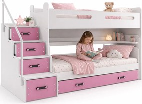 Biało-różowe łóżko piętrowe dla dziewczynek z biurkiem P6-D82
