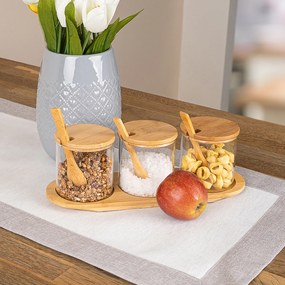 4Home Komplet szklanych pojemników z tacą i łyżeczkami Bamboo, 310 ml