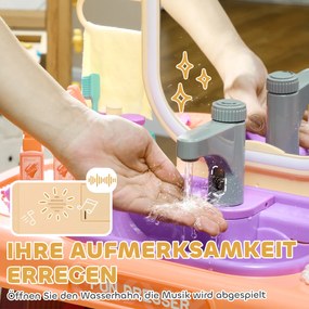 AIYAPLAY Toaletka dla Dzieci z Oświetleniem LED, Muzyką, Kranem, Lustrem Akrylowym, Fioletowa, 55x29x71 cm