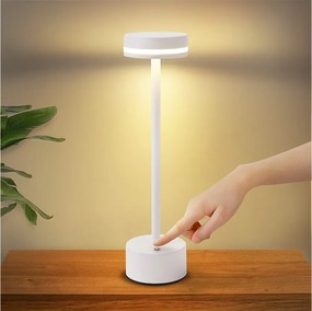NETTLIFE Nettlife Bezprzewodowa lampa stołowa LED z funkcją ściemniania, lampka nocna z akumulatorem USB-C, biała, dotykowa lampa do sypialni