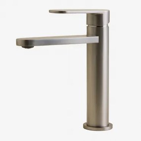 Mosiężna Bateria Umywalkowa Alameda Szczotkowana Szarość & ↑20 Cm - Sklum