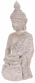 Dekoracja statuetka klęczący Budda, szara,poliresina, 25 x 24 x 57 cm