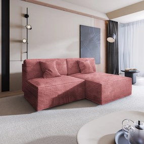 Masseno Narożnik FIORO z funkcją spania i pojemnikiem na pościel Narozniki L, Rozkładana sofa - Pudrowy róż, TILIA 62