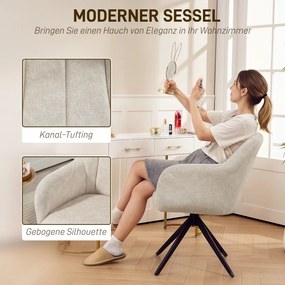 HOMCOM Obrotowe Krzesło Akcentowe, Fotel z Tkaniny, Podłokietniki, Nogi Stalowe, Do Salonu, Sypialni, Biura, Kolor Beżowy