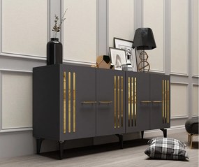 Komoda – 150 cm x 79 cm x 40 cm – Antracyt i złoto – Płyta wiórowa