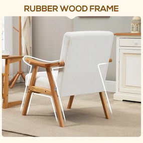 HOMCOM Fotel tapicerowany w stylu skandi Aksamit i lite drewno Elegancki i wygodny Naturalny Kremowy | Aosom PL