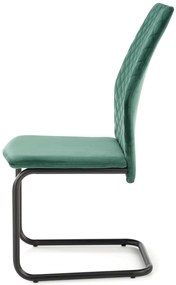 K444 krzesło ciemny zielony, tkanina velvet, pikowane, na płozach, loft
