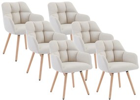 Zestaw 6 krzeseł z podłokietnikami - Tkanina i drewno bukowe - Beżowy - PEGA marki Pascal Morabito