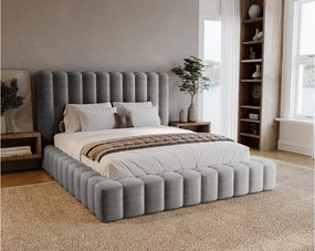 Emporius Elise łóżko z grubą pianką 180x200 - nowoczesne łóżko z pojemnikiem i stelażem, tkanina aksamitna, szary (Ikoo 20)