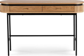 Owalna konsola z szufladami i ryflowanymi wstawkami Beck, dąb