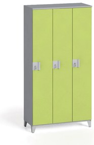Szafa ubraniowa, 3-drzwiowa, 1750 x 900 x 400 mm, demontaż, zamek obrotowy, szary/zielony