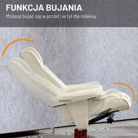 HOMCOM Fotel relaksacyjny z podnóżkiem, w wyglądzie skóry, regulowana oparcie, do 150 kg, kremowobiały
