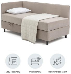 Szarobrązowe tapicerowane łóżko jednoosobowe ze schowkiem i materacem 90x200 cm Avela – Bonami Selection