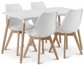 Zestaw jadalniany 1 + 4, biały stół ADRIA 120x80 cm + białe krzesło BALI MARK z bukowymi nogami