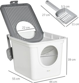 PawHut Kuweta dla kota z pokrywą i łopatką Higieniczna i łatwa w czyszczeniu Biała | Aosom PL