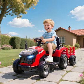 AIYAPLAY Elektryczny traktor dla dzieci, traktor na siedzenie z pilotem, miękki start, dla dzieci w wieku 3-8 lat, Czerwony | Aosom PL