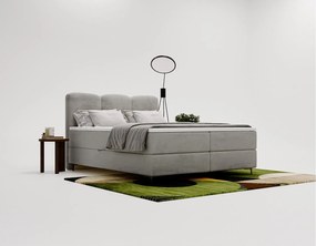 Emporius Malaga Box łóżko kontynentalne z topperem 140x200 - łóżko z dwoma pojemnikami i materacem H3, tkanina aksamitna, szary (Magic Velvet 2217)