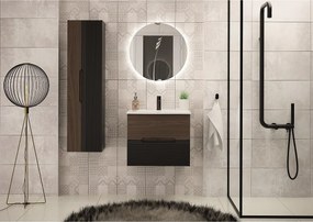 Zestaw Łazienkowy 80cm Szafka z Umywalką Czarny Mat / Orzech Avella