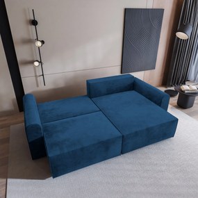 Masseno Narożnik FIANO z funkcją spania i pojemnikiem na pościel Narozniki L, Rozkładana sofa - Niebieski, MONOLITH 77