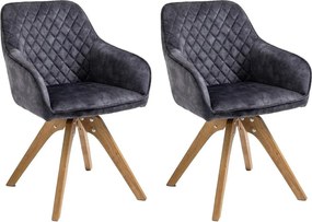 Krzesło z podłokietnikami, zestaw 2 szt. - tkanina i lite drewno - antracyt - VELONA