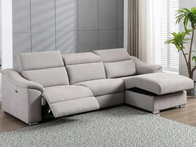 Kanapa narożna PEDRERA z funkcją relax, z tkaniny w kolorze jasnoszarym – prawoskrętna