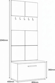 Masseno Garderoba MODULO 80,6/204/40 cm do Przedpokoju Nowoczesna Biała