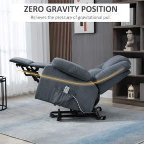 HOMCOM Fotel relaksacyjny z funkcją podnoszenia i pilotem welur szary 92x93x105 cm | Aosom PL