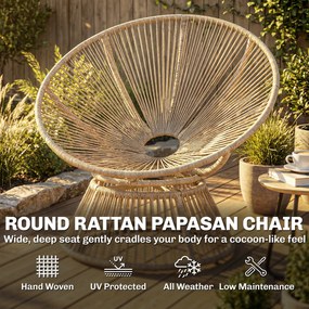 Outsunny Fotel Papasan 360° obrotowy z poduszką stalowa rama okrągły fotel z rattanu fotel wypoczynkowy kremowy | Aosom PL