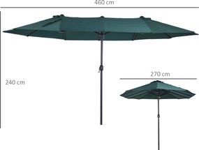 Outsunny Podwójny Parasol Owalny do Ogrodu z Korbką i Stojakiem, Ciemnozielony, Duży Rozmiar 460x270x240cm, Ochrona przed Słońcem | Aosom PL