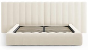 Beżowe tapicerowane łóżko dwuosobowe ze schowkiem i stelażem 180x200 cm Gina – Milo Casa