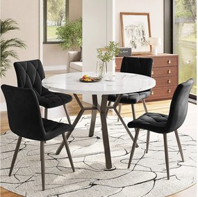 Zestaw 5 stołów i krzeseł do jadalni - 100 x 100 x 75 cm - stół z metalowymi nogami + 4 ergonomiczne krzesła - MDF + Metal - czarny