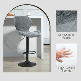 HOMCOM Hokery Barowe w Zestawie 2 szt., Regulowane Krzesła Kuchenne z Oparciem, Mechanizm Gazowy, Podnóżek, Obracane, Szary